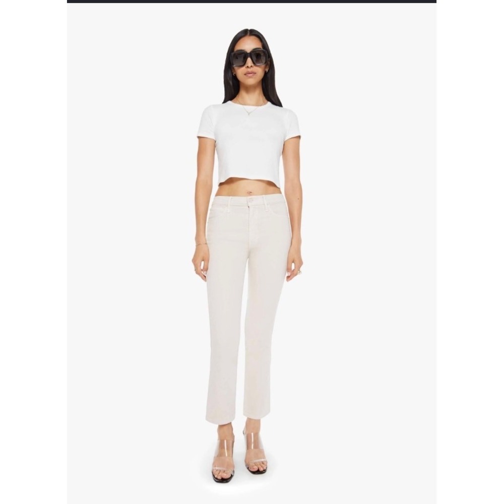 MOTHER The Mid Rise Smokin' Double Flood Jeans 31 Tapioca Cream Kick Flare USA